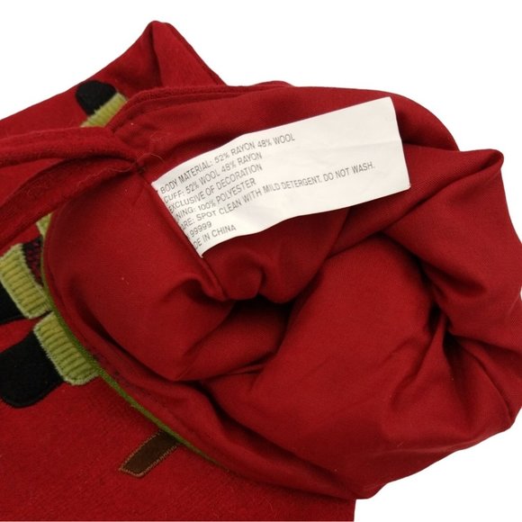 Santa and Reindeer Christmas Stockings Wool Rayon Red Green and White Preowne - Picture 12 of 14